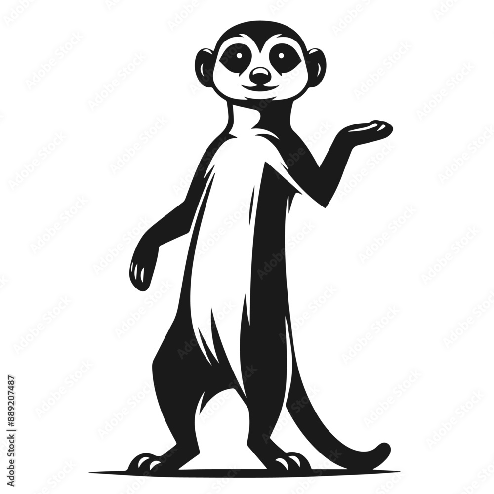 Obraz premium Clean black and white vector Silhouette of a Meerkat isolated on white background