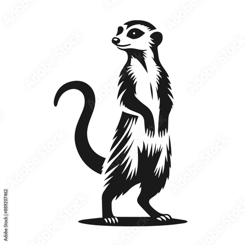 Clean black and white vector Silhouette of a Meerkat isolated on white background