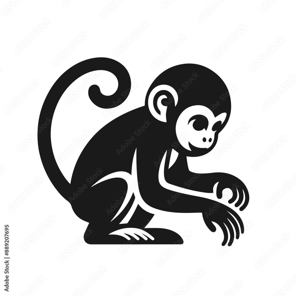 Clean black and white vector Silhouette of a Monkey isolated on white background Clean black and white vector Silhouette of a Monkey isolated on white background