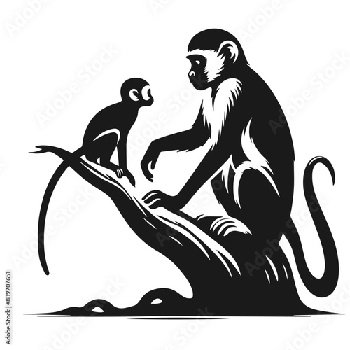 Clean black and white vector Silhouette of a Monkey isolated on white background