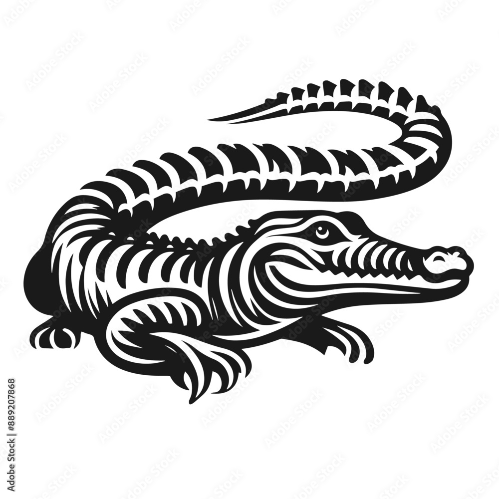 Clean black and white vector Silhouette of a Nile crocodile isolated on white background Clean black and white vector Silhouette of a Nile crocodile isolated on white background