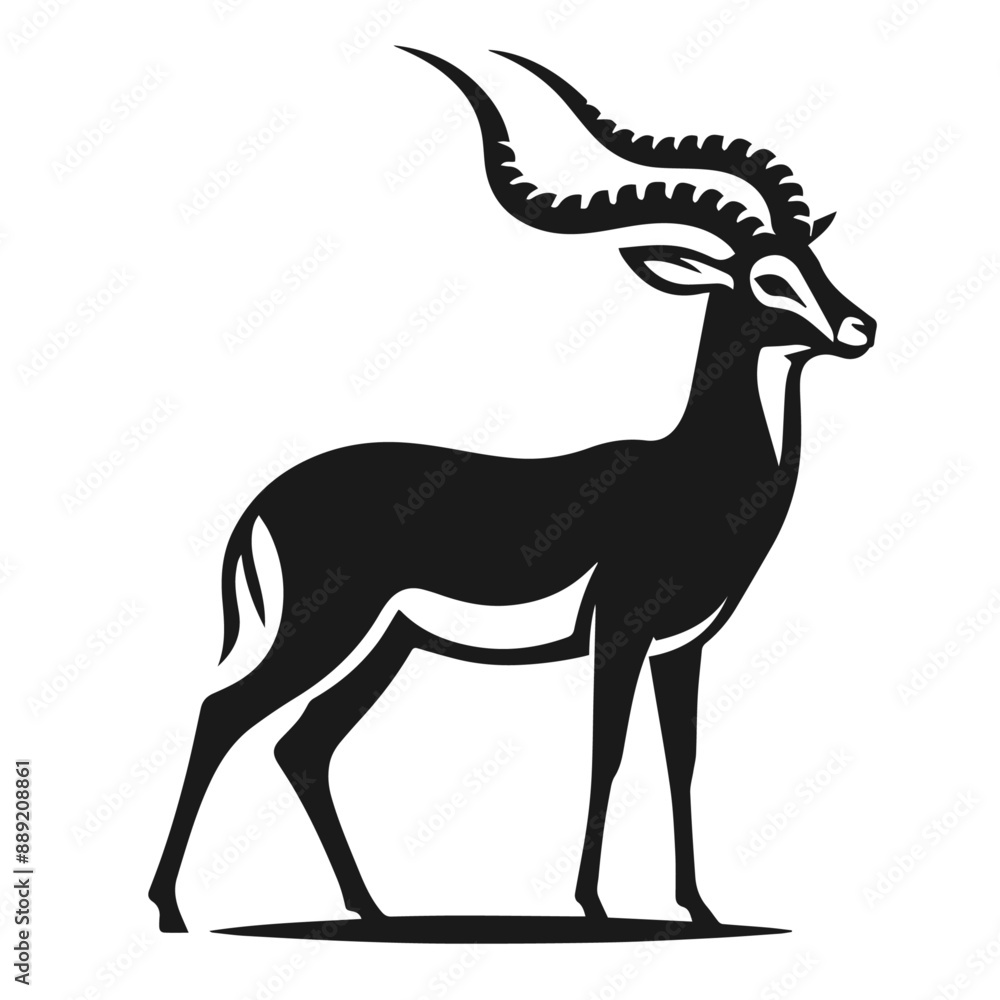 Clean black and white vector Silhouette of a Thomson's gazelle isolated on white background Clean black and white vector Silhouette of a Thomson's gazelle isolated on white background