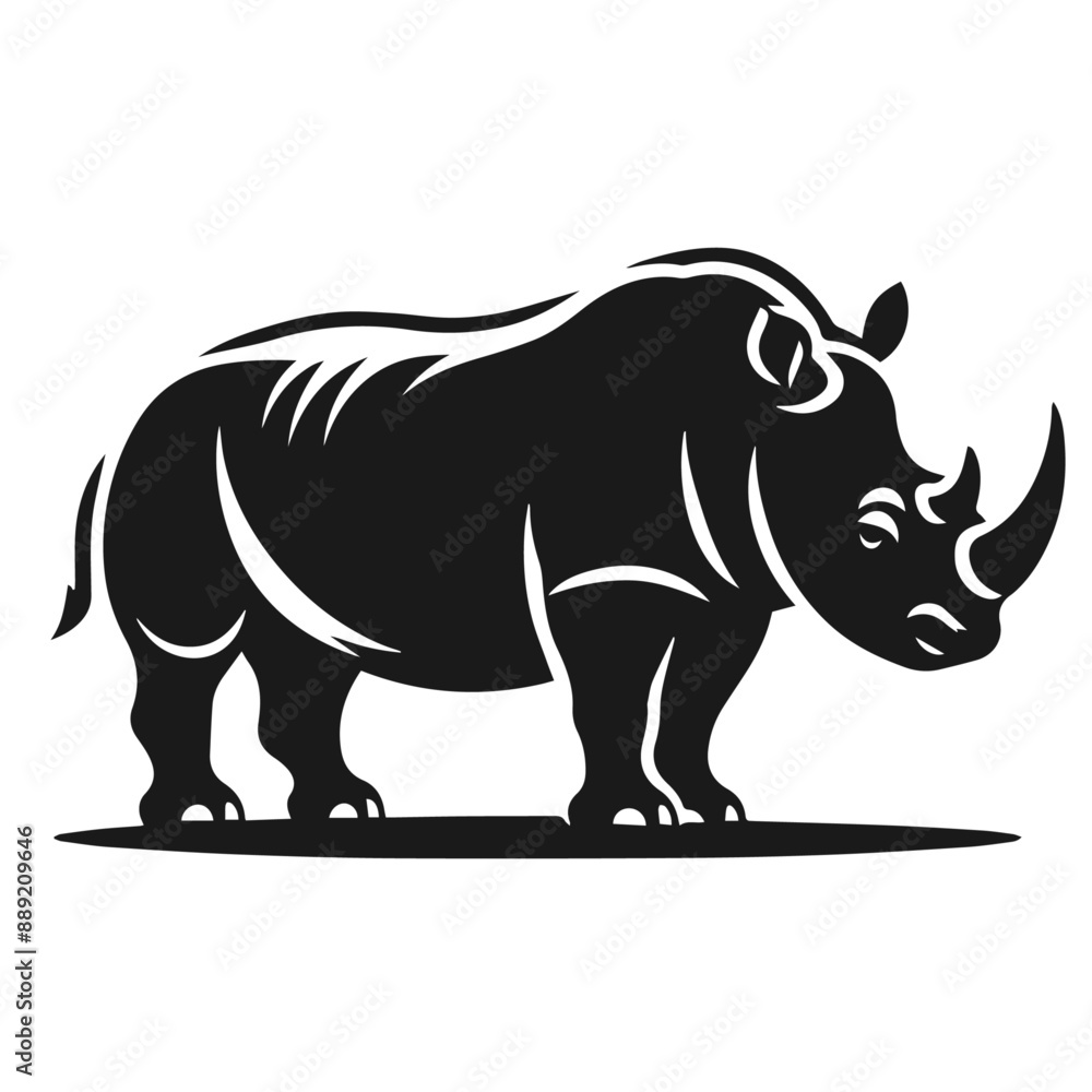 Clean black and white vector Silhouette of a Black Rhino isolated on white background Clean black and white vector Silhouette of a Black Rhino isolated on white background