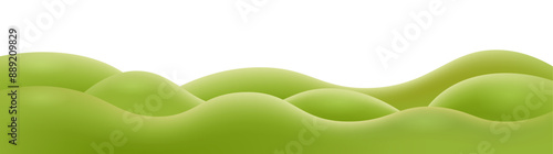 3d realistic cartoon green hills isolated on transparent background. Summer wide landscape design element with green grass. Minimal nature green composition with green fileds. Vector illustration.