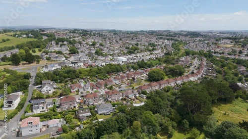 Aerial view of St Budeaux, a district in Plymouth, UK, featuring houses and green spaces photo