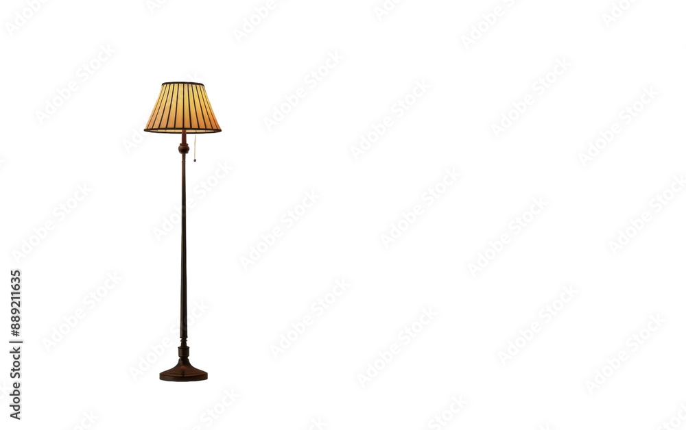 Tall Floor Lamp With Striped Shade Isolated On White Background