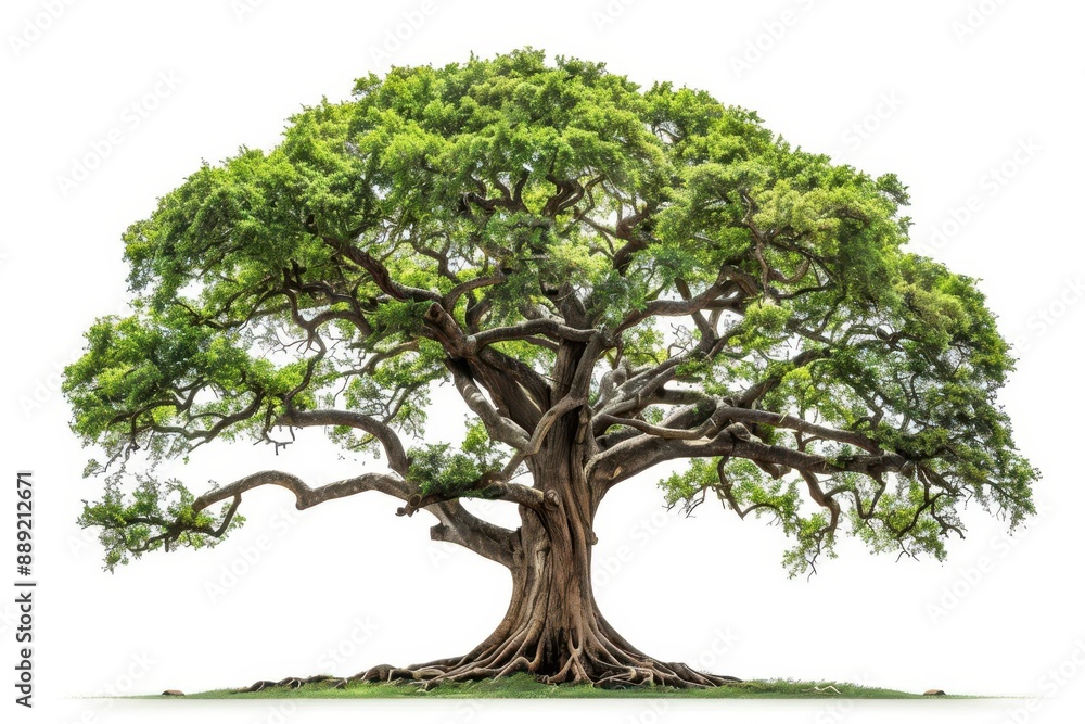 towering ancient oak tree with sprawling branches and lush green foliage isolated on a pure white background showcasing its majestic form and intricate details towering ancient oak tree with sprawling branches and lush green foliage isolated on a pure white background showcasing its majestic form and intricate details
