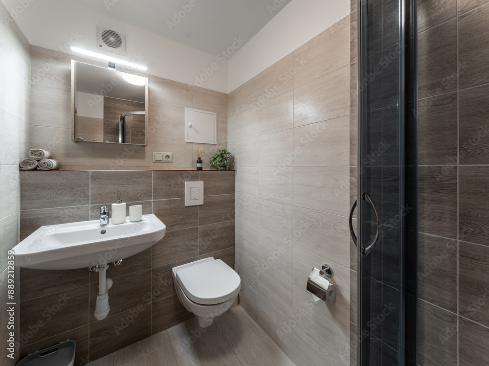 Modern bathroom interior in apartment. Real estate photography. Modern bathroom interior in apartment. Real estate photography.