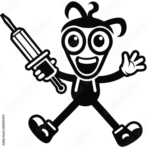 a funny Screwdriver Shenanigans, cartoon vector, isolated white background