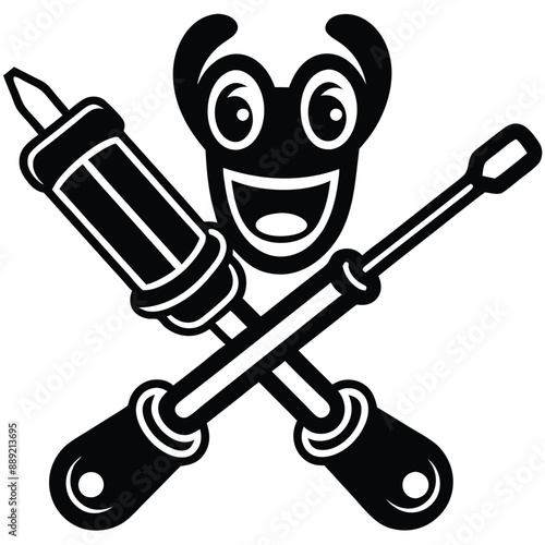a funny Screwdriver Shenanigans, cartoon vector, isolated white background