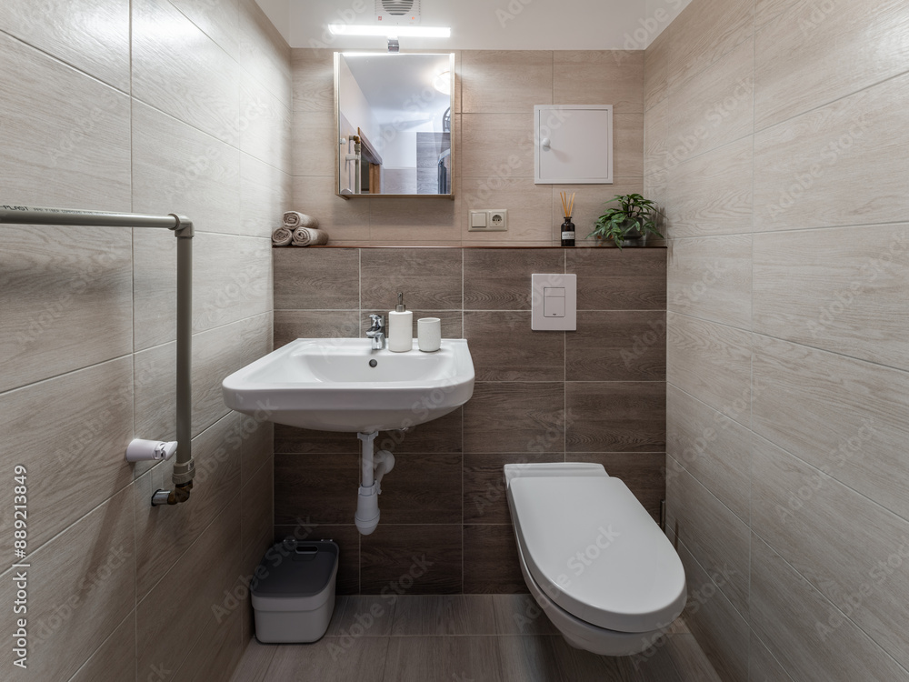 Fototapeta premium Modern bathroom interior in apartment. Real estate photography.