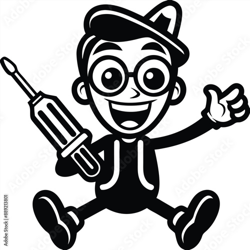 a funny Screwdriver Shenanigans, cartoon vector, isolated white background