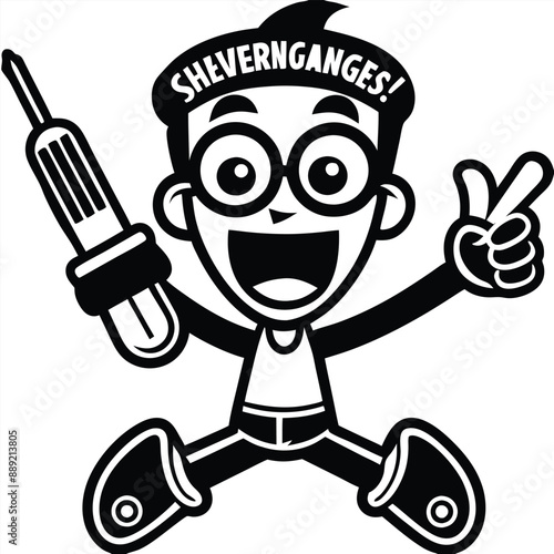 a funny Screwdriver Shenanigans, cartoon vector, isolated white background