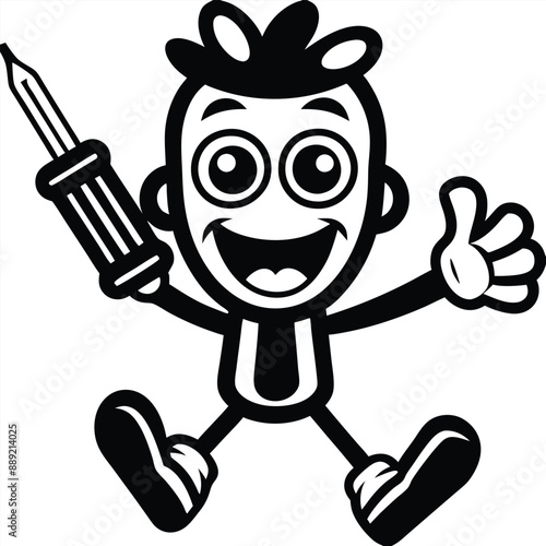 a funny Screwdriver Shenanigans, cartoon vector, isolated white background