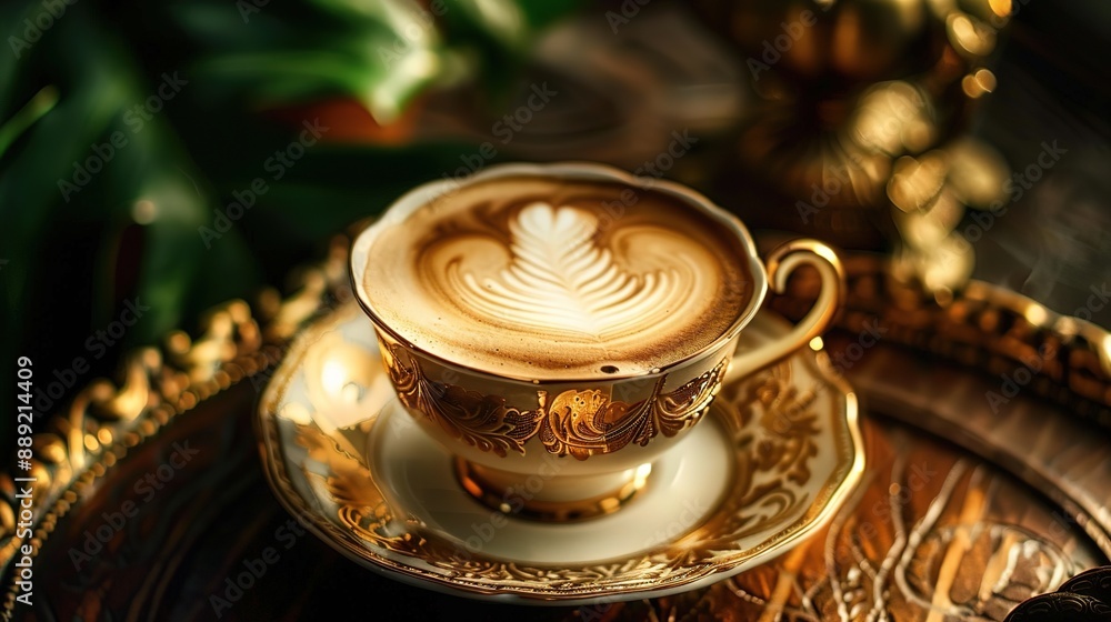 Fototapeta premium Renaissance-style Cup of Coffee with Elegant Design and Ornate Details
