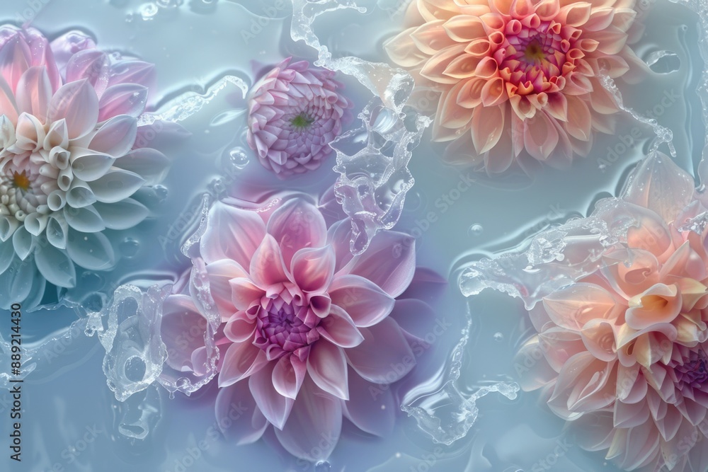 A close-up view of colorful flowers floating in a bowl of water A close-up view of colorful flowers floating in a bowl of water
