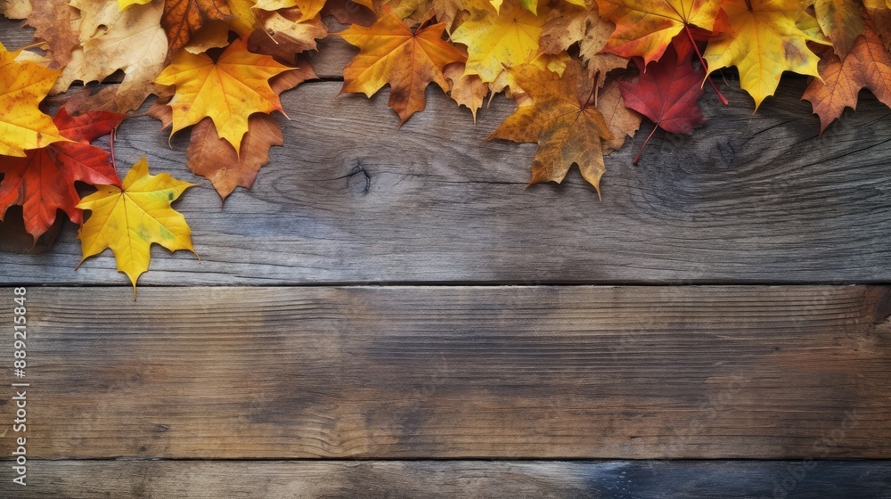 Autumn Leaves on Rustic Wooden Background Autumn Leaves on Rustic Wooden Background