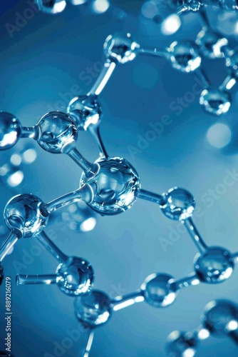 A blue and clear image of a molecule with a lot of small spheres