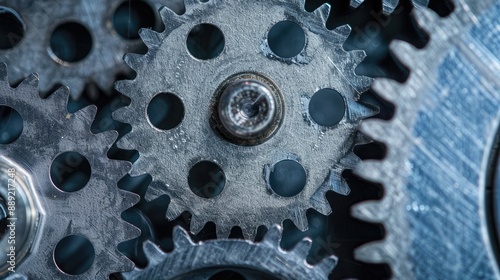 Macro view of metallic cogwheel gears