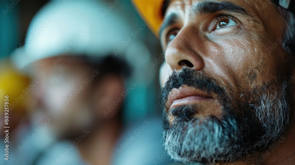 A close-up on construction workers wearing safety helmets at a busy work site, symbolizing teamwork, safety, and the hard work involved in building infrastructure. A close-up on construction workers wearing safety helmets at a busy work site, symbolizing teamwork, safety, and the hard work involved in building infrastructure.