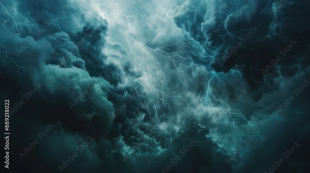 A stormy sky with fluffy clouds and lightning strikes, ideal for weather or nature themes A stormy sky with fluffy clouds and lightning strikes, ideal for weather or nature themes