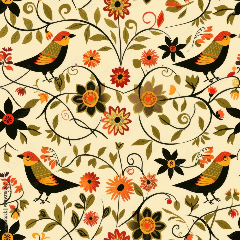 Ornate Bird and Floral Pattern Wallpaper Design Ornate Bird and Floral Pattern Wallpaper Design