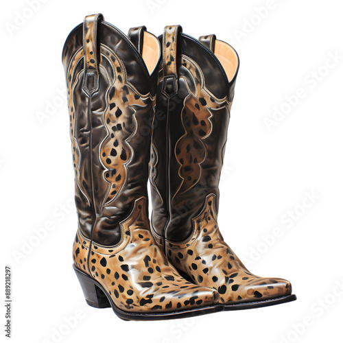 Western modern cowboy boots in brown tones