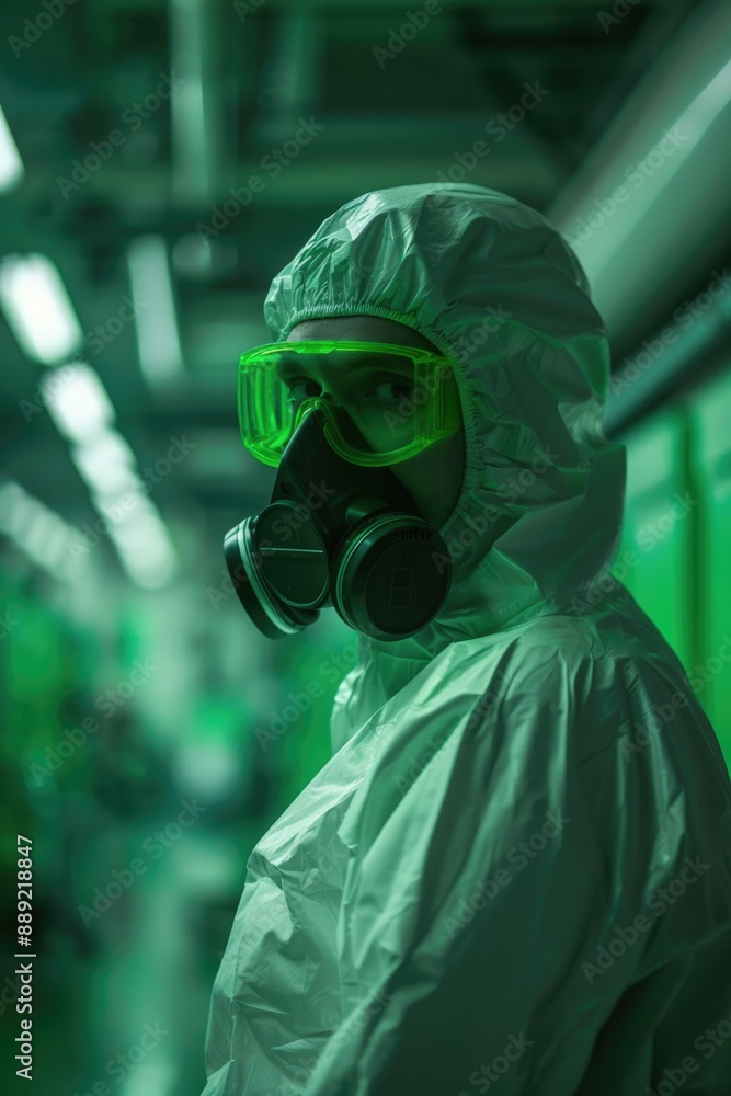 A woman in a white lab coat with a mask on her face A woman in a white lab coat with a mask on her face