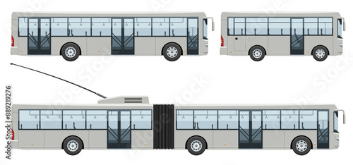 Shuttle buses side view vector template with simple colors without gradients and effects.