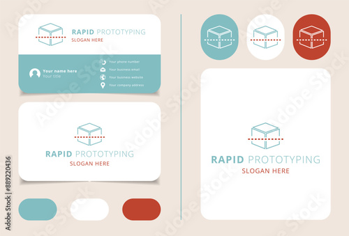 Minimalist business card design featuring a cube being sliced for a rapid prototyping company