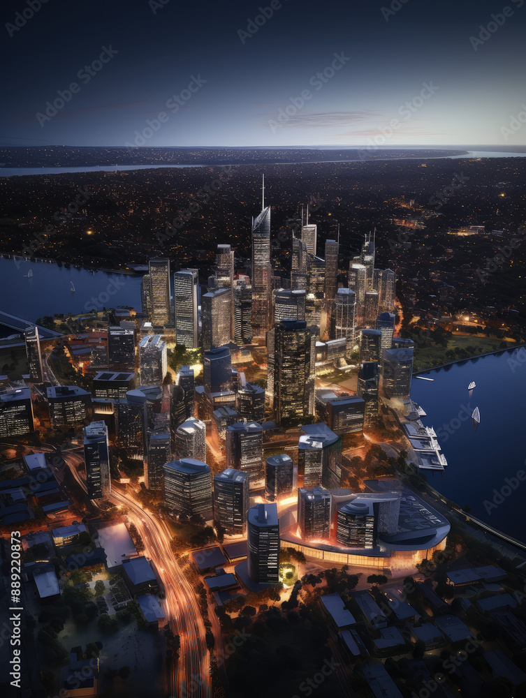 Fototapeta premium Twilight Glow Over Metropolitan Waterfront
