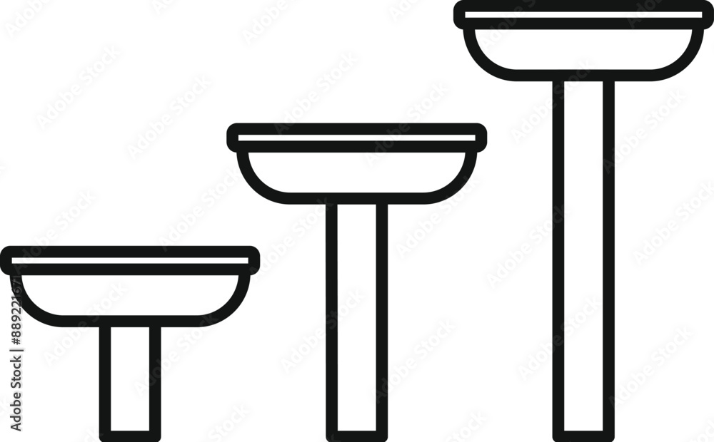 Simple line drawing of three different sizes of bird baths Simple line drawing of three different sizes of bird baths