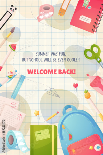 Welcome to school, to study. Banner for university, school, kindergarten. Beginning of school online.