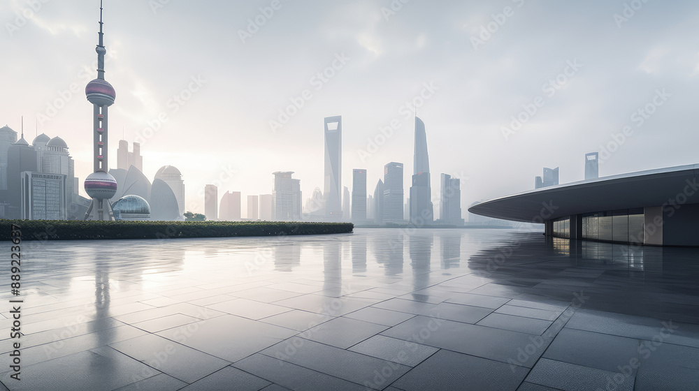 Fototapeta premium Modern City Skyline with Misty Atmosphere