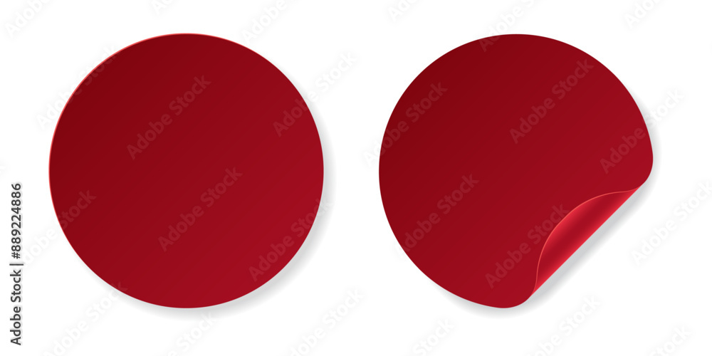 Red round stickers with curled corner. Vector and PNG on transparent background. Red round stickers with curled corner. Vector and PNG on transparent background.