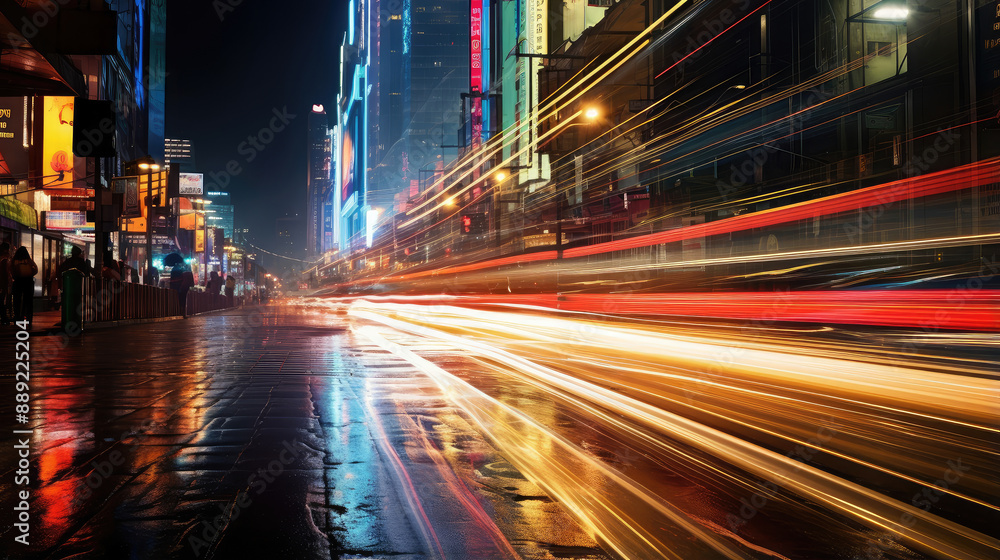 Fototapeta premium Urban Speed: City Street Night Lights in Motion