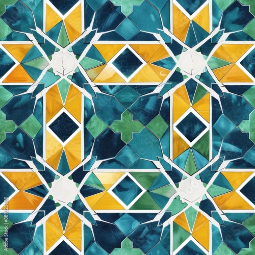 Vibrant Geometric Ceramic Tiles Mosaic in Blue and Yellow