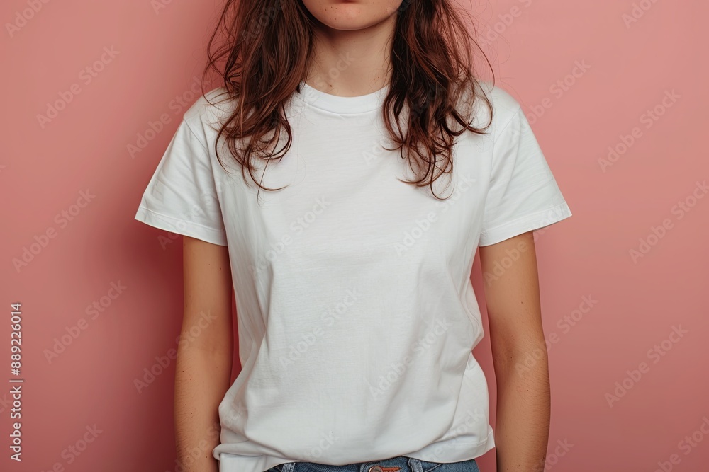 White tshirt mockup on woman model created with Generative AI White tshirt mockup on woman model created with Generative AI
