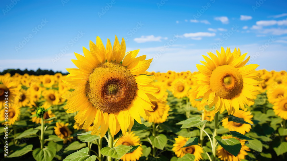 Fototapeta premium Vibrant Sunflower Field Against Blue Sky