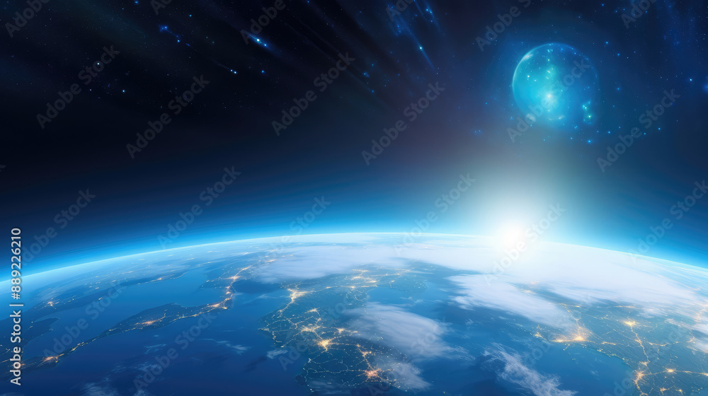 Mystical Planet Rise Over Earth Horizon Mystical Planet Rise Over Earth Horizon