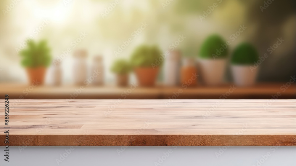 Serene Kitchen Counter with Natural Backdrop Serene Kitchen Counter with Natural Backdrop