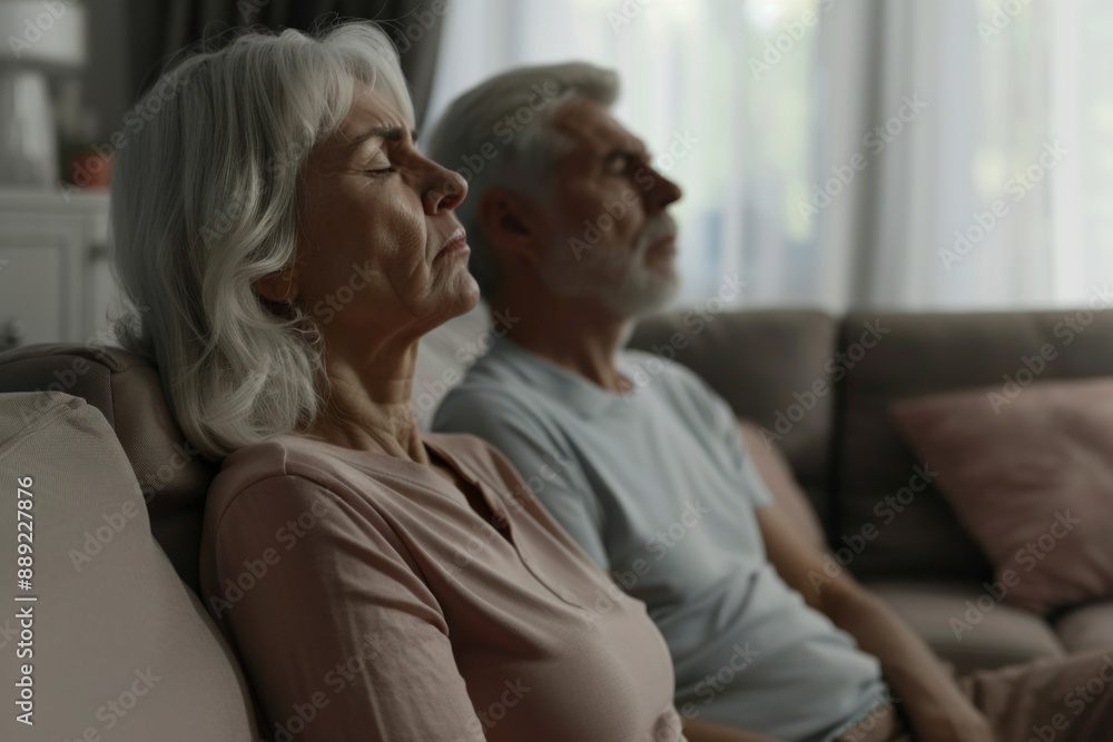 An Elderly Couple's Silent Contemplation in a Dimly Lit Living Room An Elderly Couple's Silent Contemplation in a Dimly Lit Living Room