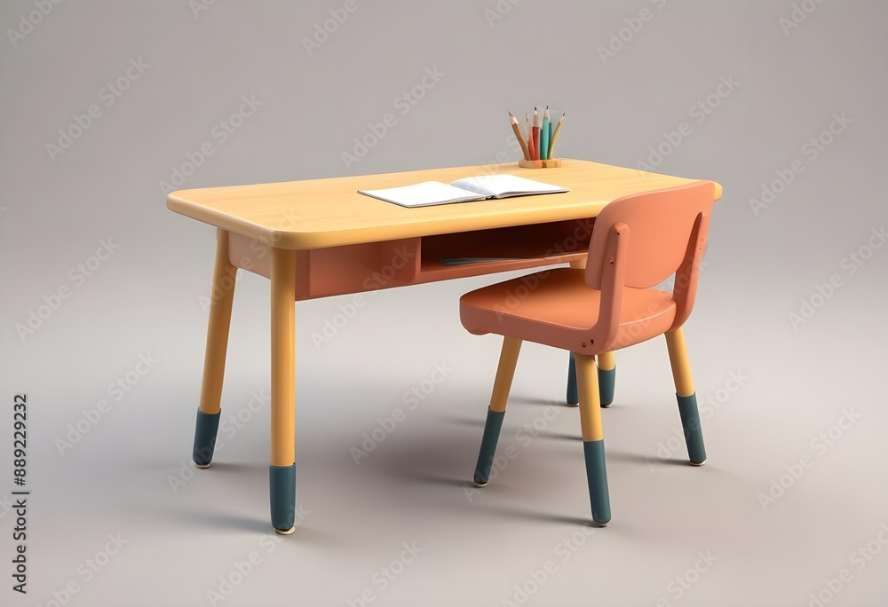 Fototapeta premium 3d school or office desk illustration