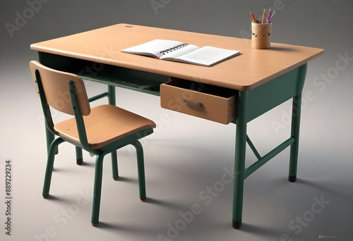 3d school or office desk illustration