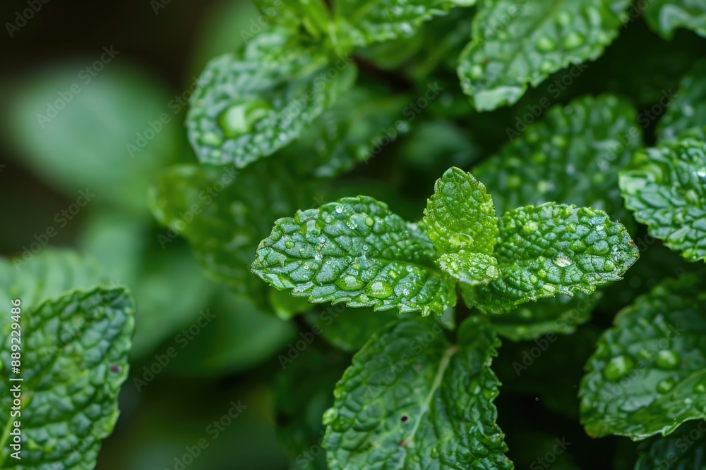 Mint Leaf Close Up in Fragrant Green Garden Setting Mint Leaf Close Up in Fragrant Green Garden Setting