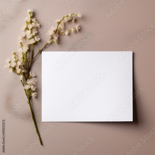 Blank Greeting Card Mockup with Delicate Flowers