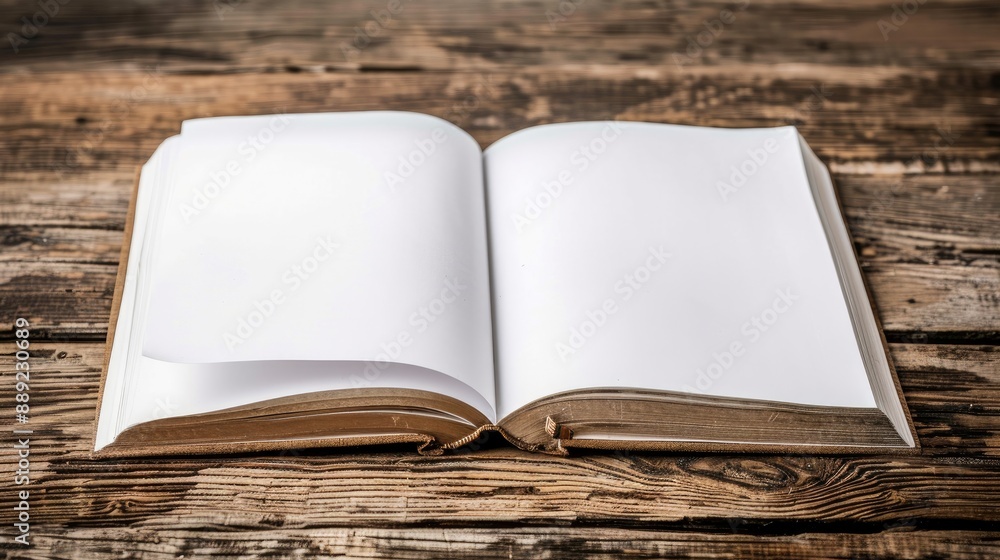 Sketchbook on wooden table with blank white pages Sketchbook on wooden table with blank white pages
