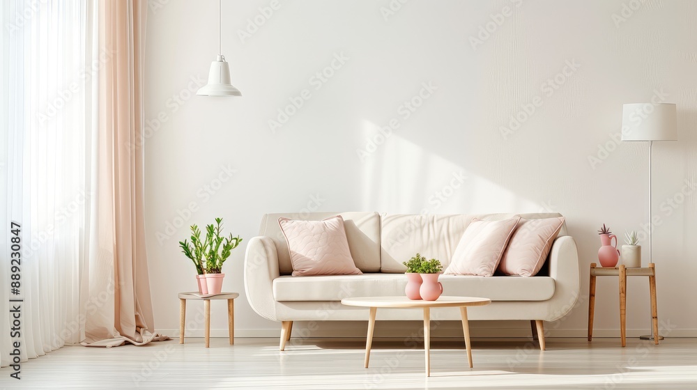Fototapeta premium Bright and Cozy Minimalist Living Room Interior