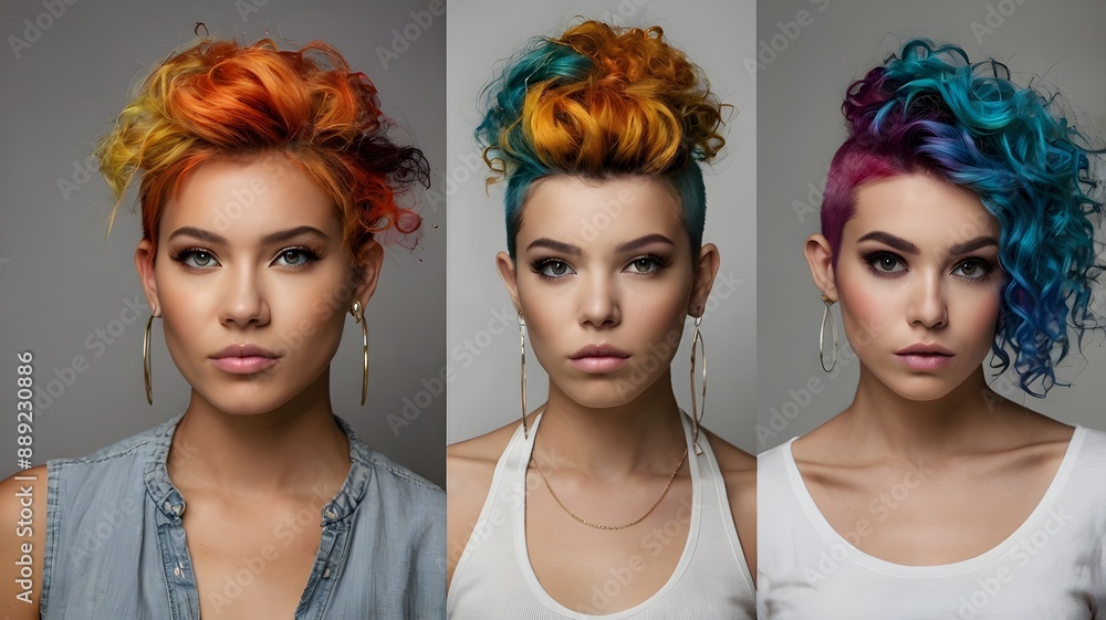 Naklejka premium Portraits of people with unusual hairstyles and hair colors
