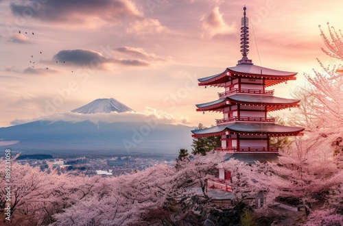 Wallpaper Mural Cherry Blossoms and Mt. Fuji at Dusk Torontodigital.ca